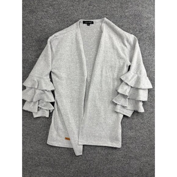 Simply Southern Sweater Womens Small Gray Open Front Ruffle Sleeve Cardigan - Picture 1 of 9